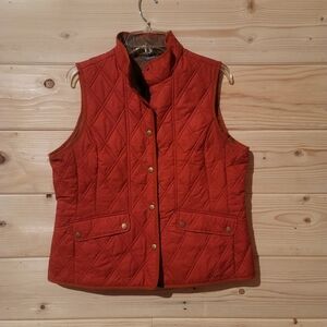 Eddie Bauer Orange Quilted Vest with Stand-Up Collar Size L 21x23